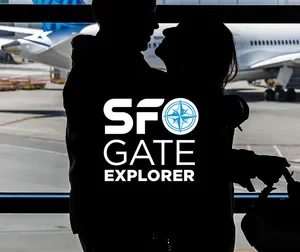A couple embracing at SFO airport